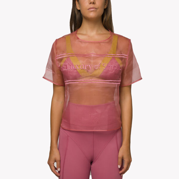 T-shirt organza di seta con ricamo Rosa Quarzo