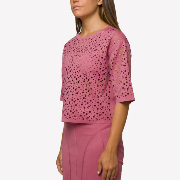 Короткая футболка с лазерной обработкой цвет розовый кварц