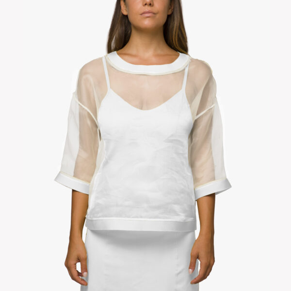T-shirt organza di seta e Jersey Bianco