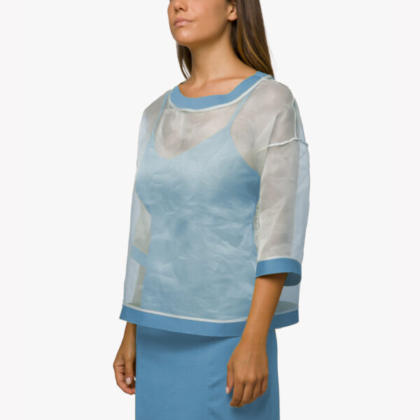 T-shirt organza di seta e Jersey Blu Topazio