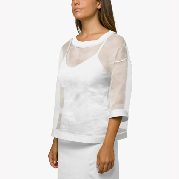 T-shirt organza di seta e Jersey Bianco