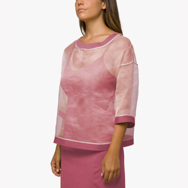 T-shirt organza di seta e Jersey Rosa Quarzo