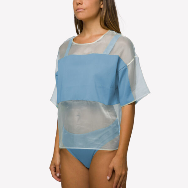 T-shirt over organza di seta e Jersey Blu Topazio