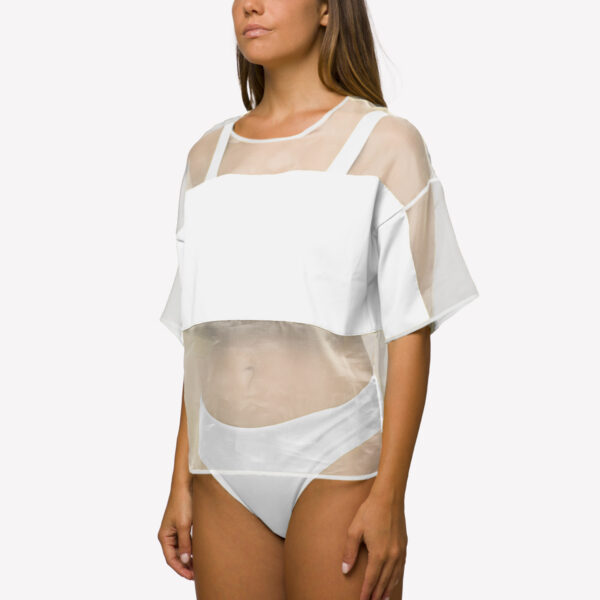 T-shirt over organza di seta e Jersey Bianco