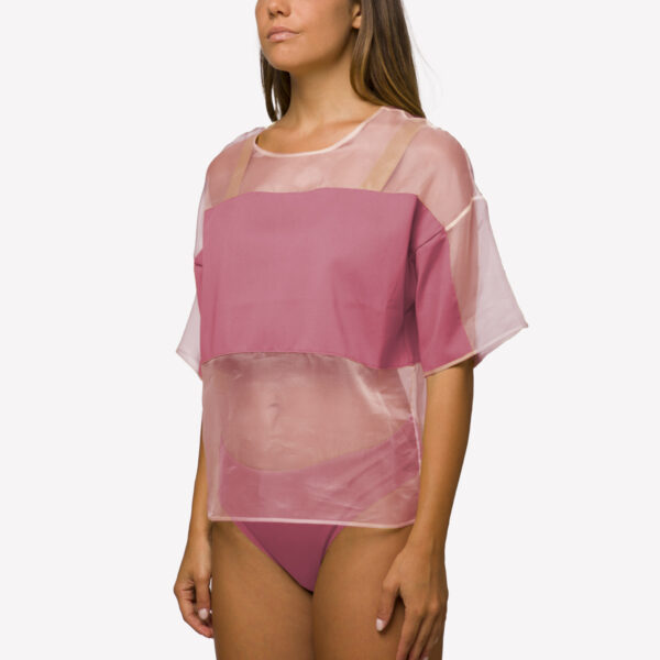 Oversize T-shirt silk organza and jersey Quartz Pink