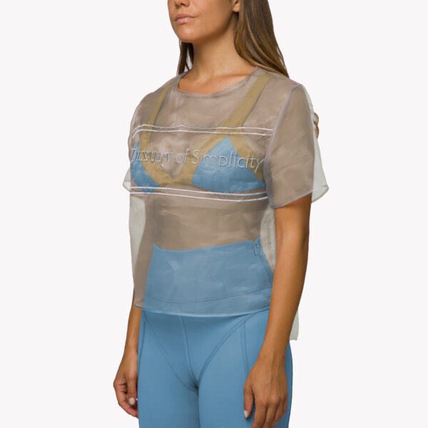 T-shirt organza di seta con ricamo Blu Topazio